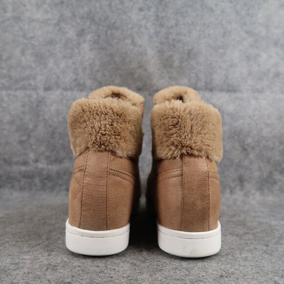 Guess Shoes Womens 9 Fashion Sneakers Hidden Wedge Lace Up Brown Faux Fur Casual - Picture 5 of 13